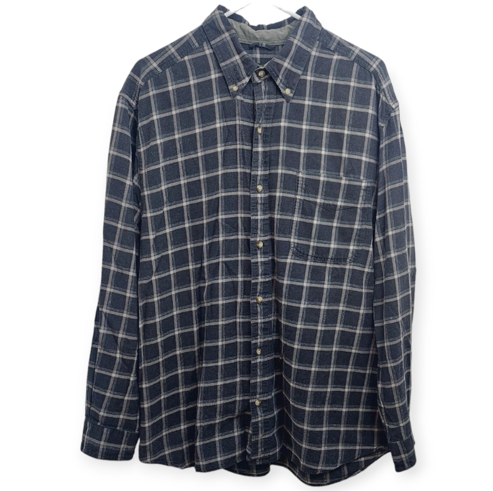 Eddie Bauer Men's Size Large Shirt Top Plaid Long Sleeve Button Down Blue